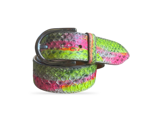Pythonleder Gürtel Neonfarben 4 cm breit 90 cm Handbemalt