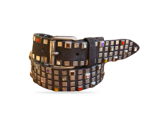 Nietengürtel Nubukleder 3,5 cm breit 90 cm Hangefertigt