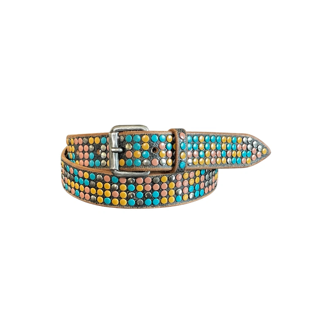 Nieten Ledergürtel Bunt Hangefertigt 3 cm breit 90 cm