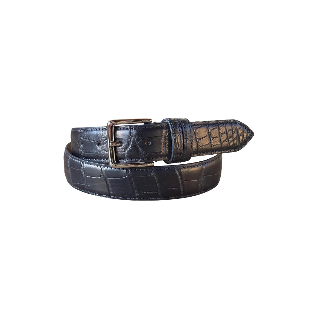 Alligatorleder Gürtel 3,5 cm breit Nachtblau handarbeit Unisex