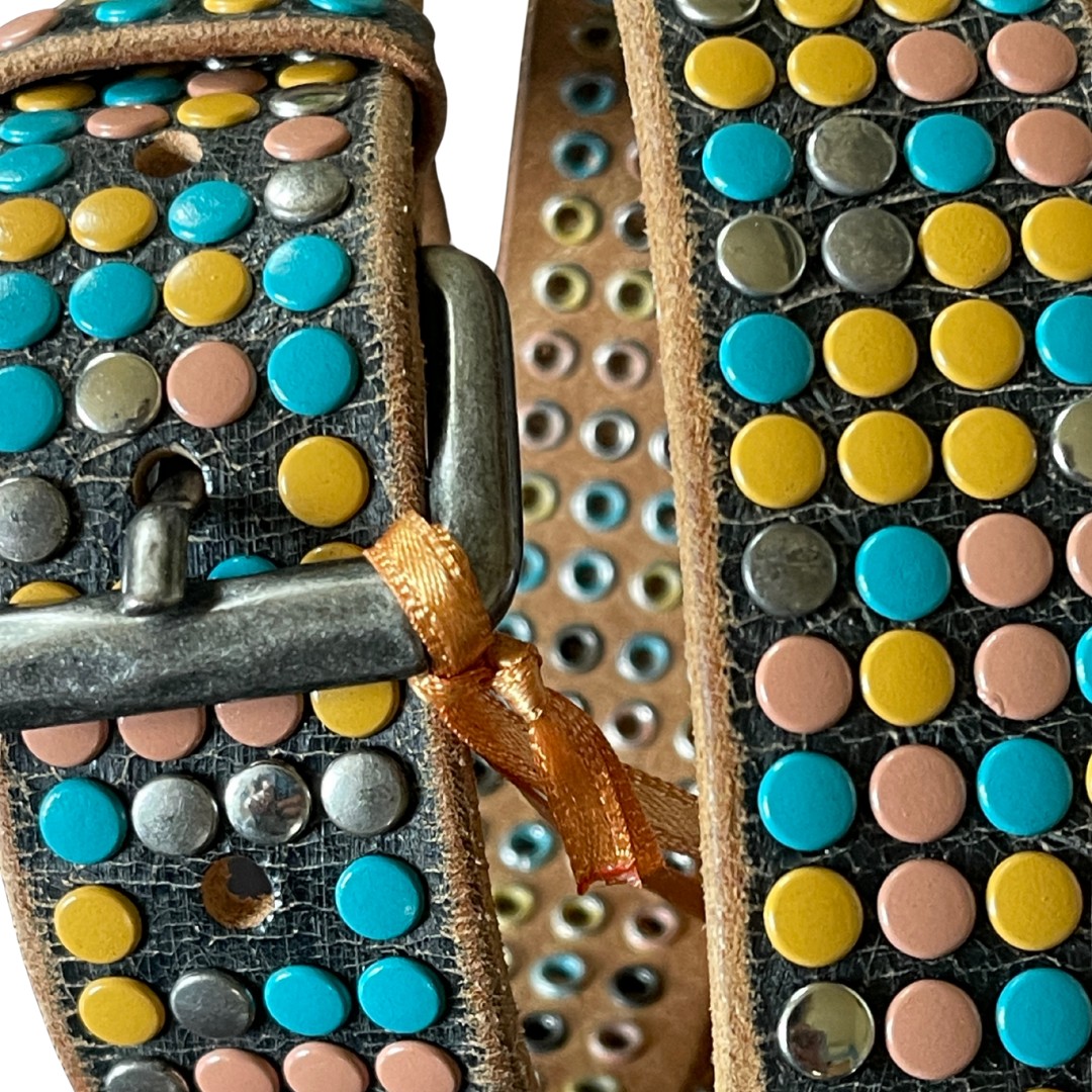 Nieten Ledergürtel Bunt Hangefertigt 3 cm breit 90 cm