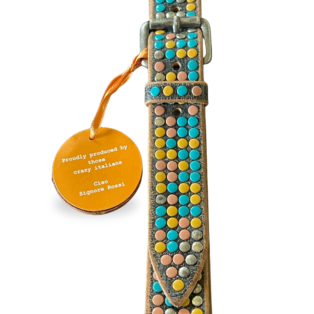 Nieten Ledergürtel Bunt Hangefertigt 3 cm breit 90 cm