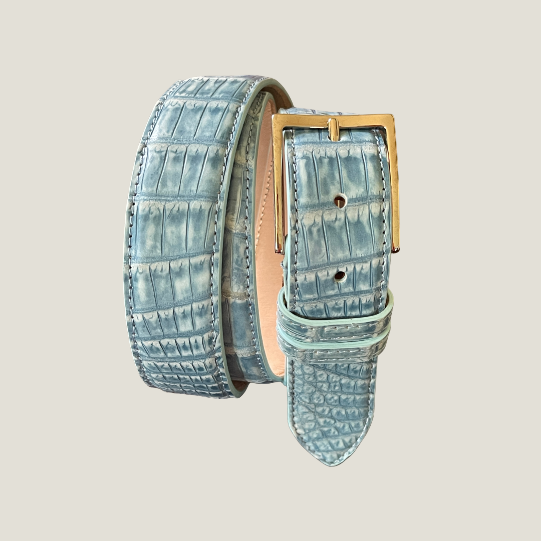Alligator Ledergürtel 3,5 cm breit Handarbeit