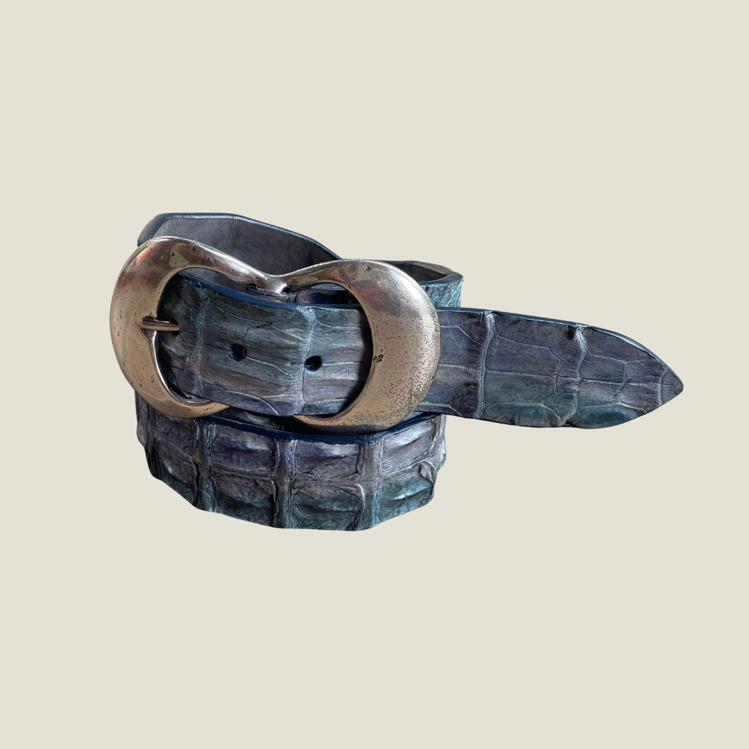 Gürtel echt Krokodilleder 4 cm breit 100 cm Handbemalt