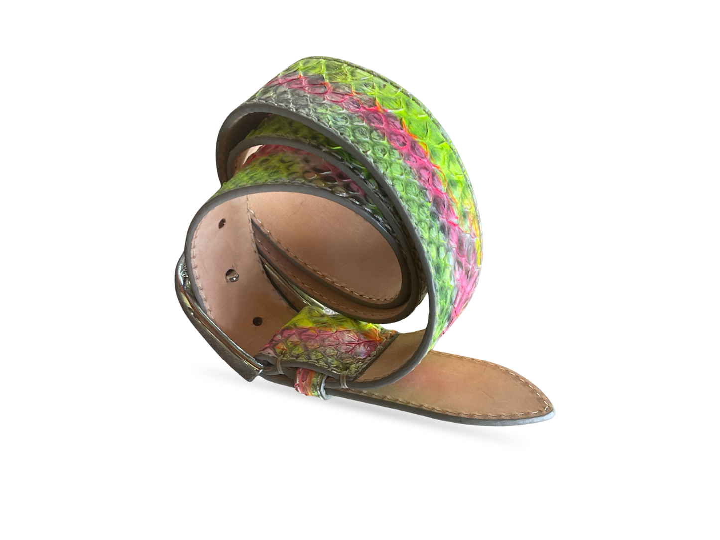 Pythonleder Gürtel Neonfarben 4 cm breit 90 cm Handbemalt