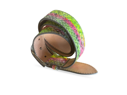Pythonleder Gürtel Neonfarben 4 cm breit 90 cm Handbemalt