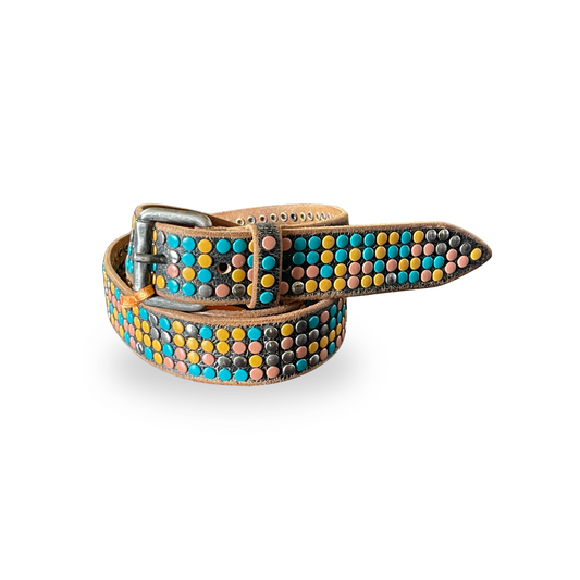 Nieten Ledergürtel Bunt Hangefertigt 3 cm breit 90 cm