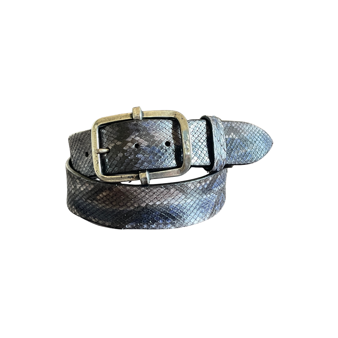 Pythonleder Gürtel 4 cm breit 95 cm Blau Unisex