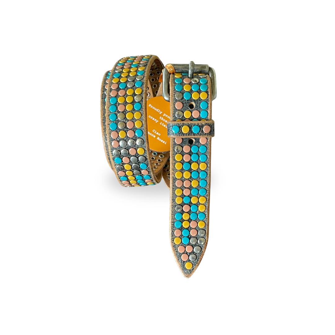 Nieten Ledergürtel Bunt Hangefertigt 3 cm breit 90 cm