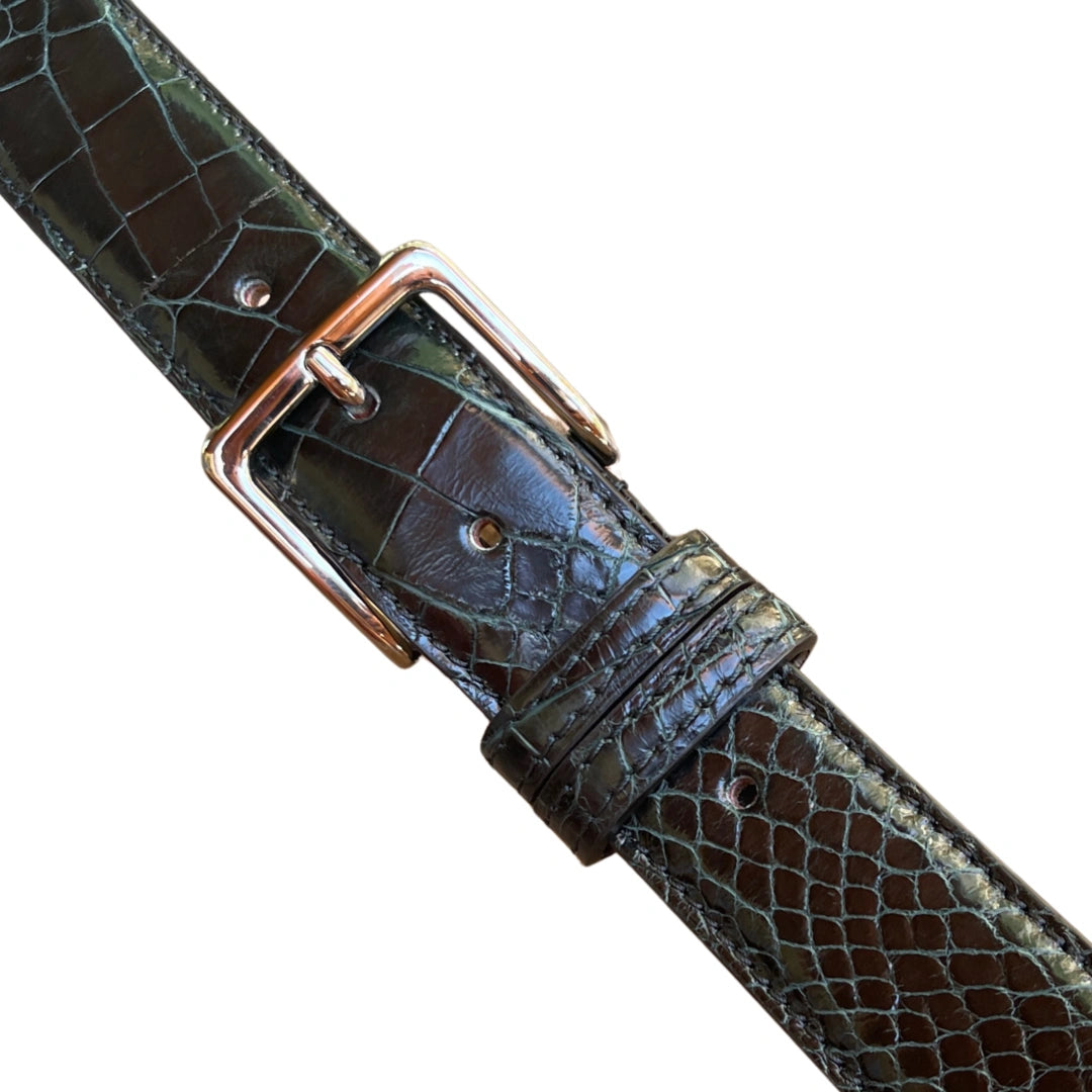 Alligatorleder Gürtel 3,5 cm breit Grün handarbeit Unisex